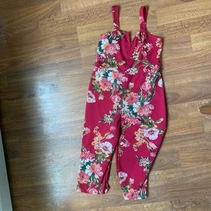 Floral red wide leg jump suit